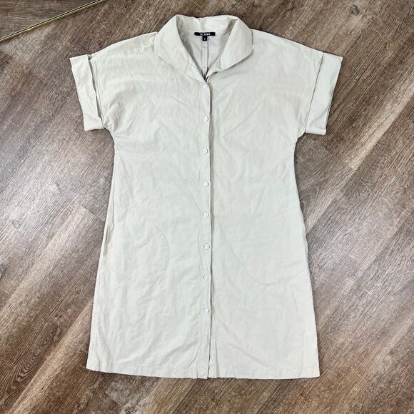 Kal Rieman Holly Kimono Shirt Dress Tan Button Up Rolled Sleeves Dress - Picture 2 of 7